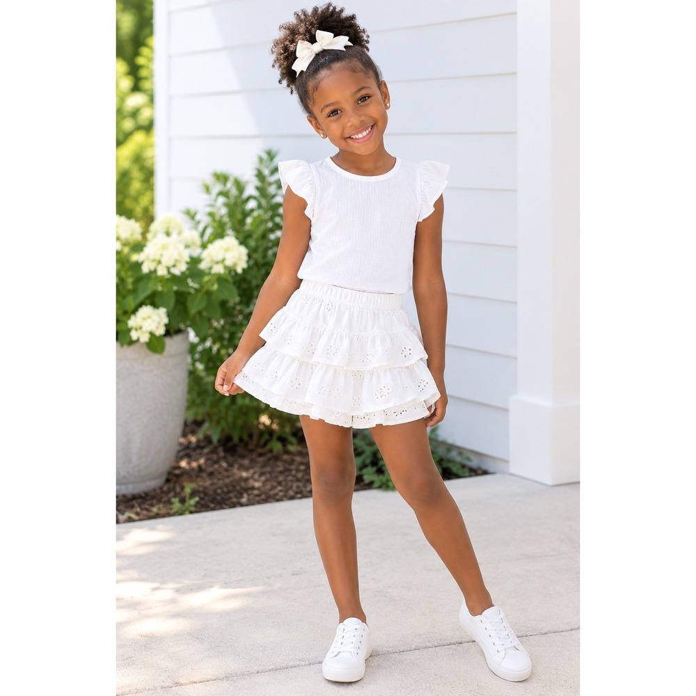 Cat & Jack Girls White Eyelet Tiered Ruffle Skort Size XS 4/5